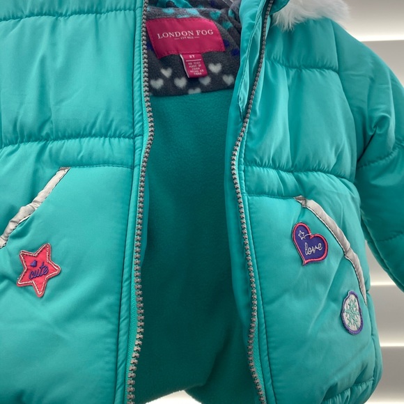 Teal London Fog Girls Jacket with matching beanie - Picture 3 of 6
